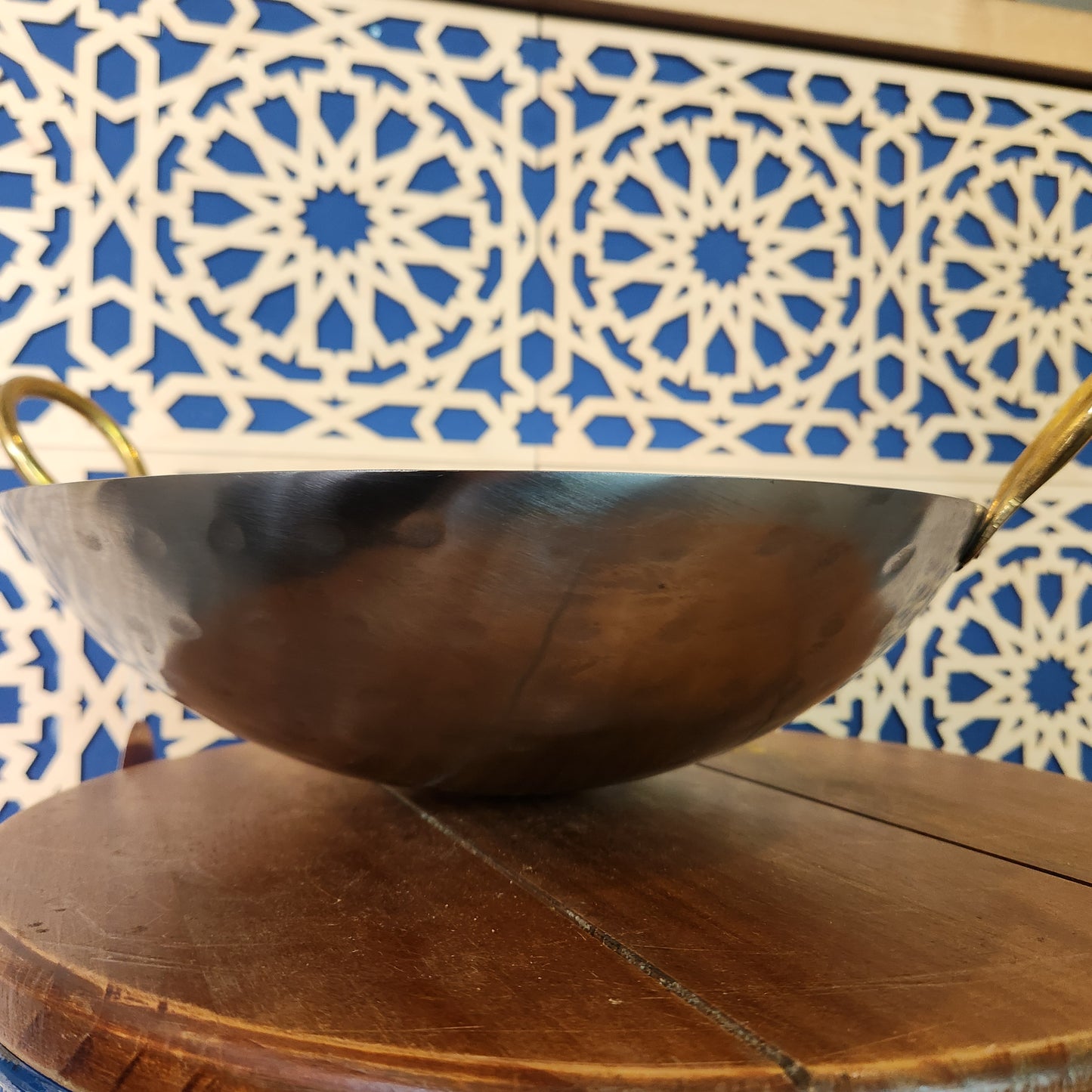 Kadai, Steel Wok with Brass Handle, 12"