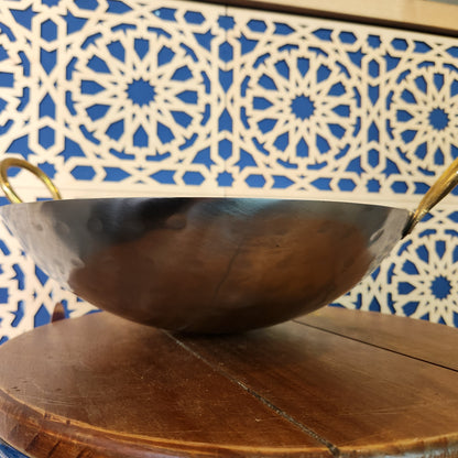 Kadai, Steel Wok with Brass Handle, 12"