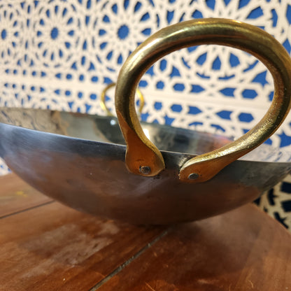 Kadai, Steel Wok with Brass Handle, 12"