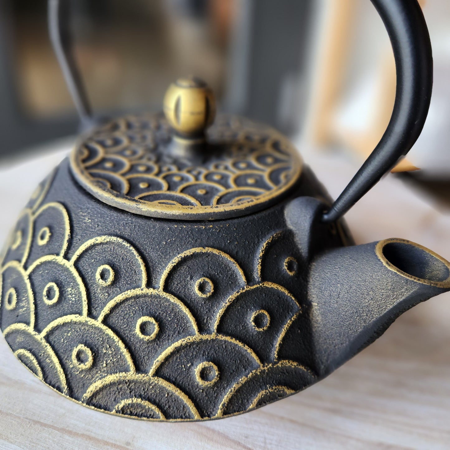 Black And Gold Cast Iron Tea Pot